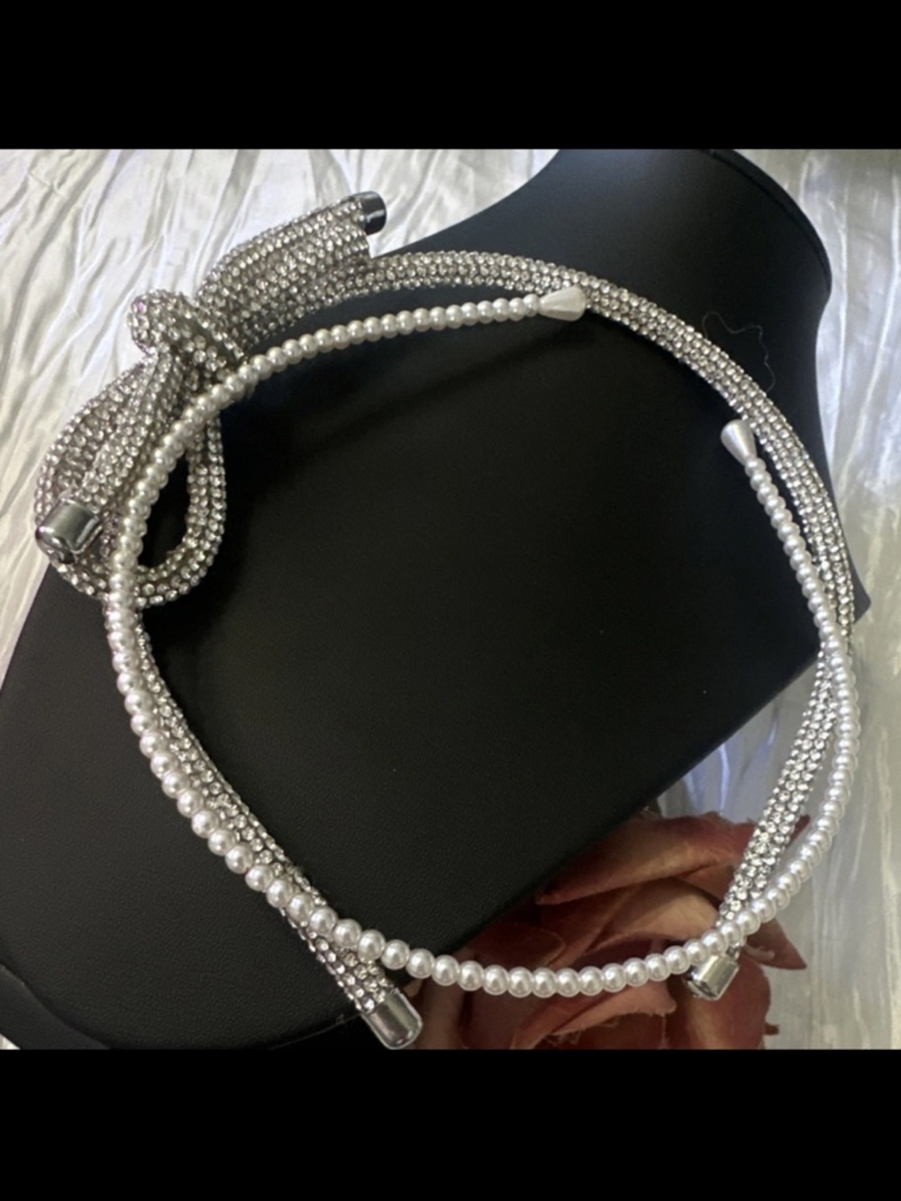 Bundle of 2- Pearl and Rhinestone Headbands - Silver/White